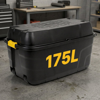 Novecrafto 175L Extra Large Storage Box On Wheels With LidBlack Heavy-Duty Storage Box With Clip Lock Handles For GarageShed & Outdoor from B&Q
