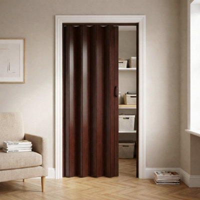 Novecrafto Pvc Folding Door 82 X 203 Cm Space Saving Moisture Resistant Concertina Door With Smooth Glide And Magnetic Closure Dark Brown Oak from B&Q