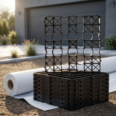 Novecrafto Gravel Grid & Geotextile Membrane 2M² CoverageHeavy-Duty 1000 Tm² Driveway Grids With 100 Gsm Non Woven Drainage Fabric Kit from B&Q