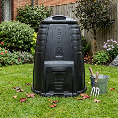 B&Q -  330L Garden Compost Bin Recycled Plastic Outdoor Composter With Secure LidOpen BaseWide Hatch For Food & Garden WasteBlack