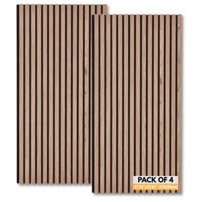 B&Q -  Pack Of 4 Wooden Acoustic Wall Panels (120X60Cm) With Felt BackingDecorative Mdf Slat Sound Absorbing Wall Cladding Natural Oak