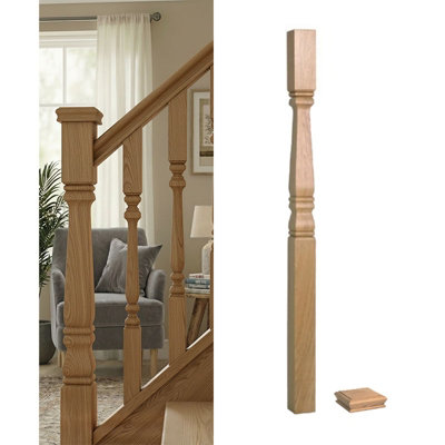 Solid Oak Provincial Newel Post 90mm X 90mm X 1400mm Inc Cap Uk Manufactured Traditional Products Ltd from B&Q