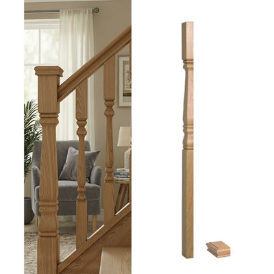 Solid Oak Provincial Half Newel Post 90mm X 43mm X 1400mm Inc Cap Uk Manufactured Traditional Products Ltd from B&Q