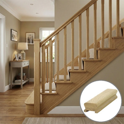 B&Q - Oak Handrail Lhr 1.2M41mm Groove For Spindles Uk Manufactured 