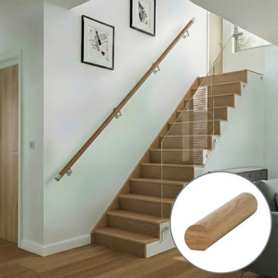 B&Q - Oak Handrail Mopstick 3.0M Wall Mounted Handrail Uk Manufactured 