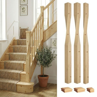 Solid Pine Newel Post Contemporary 90mm Kit Uk Manufactured Traditional Products Ltd from B&Q