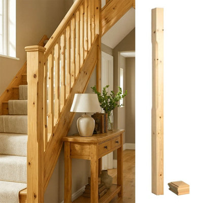 Solid Pine Complete Half Stop Chamfer Newel Post 90mm X 44mm X 1500mm Inc Cap Uk Manufactured Traditional Products Ltd from B&Q