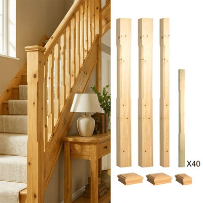 Solid Pine Complete 90mm Stop Chamfer Newel Post And 41mm Spindle Kit Uk Manufactured Traditional Products Ltd from B&Q