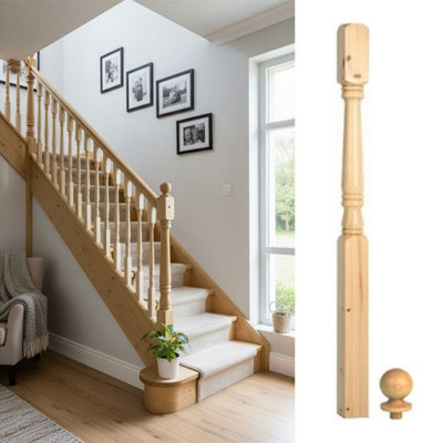 Solid Pine Complete Georgian Newel Post 90mm X 90mm X 1500mm Inc Cap Uk Manufactured Traditional Products Ltd from B&Q