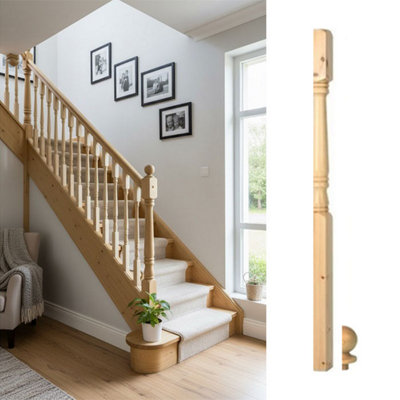 Solid Pine Complete Georgian Half Newel Post 90mm X 44mm X 1500mm Inc Cap Uk Manufactured Traditional Products Ltd from B&Q