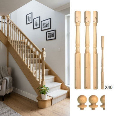 Solid Pine Complete 90mm Georgian Newel Post And 41mm Spindle Kit Uk Manufactured Traditional Products Ltd from B&Q