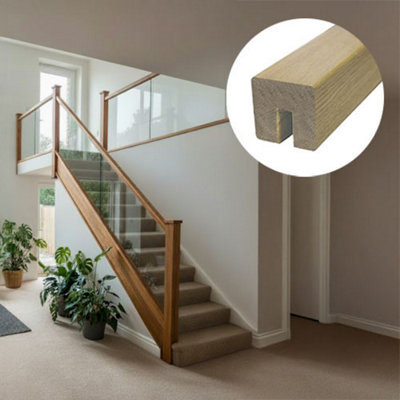 B&Q - Oak Handrail Square 4.2M10mm Groove For Glass Panels Uk Manufactured 