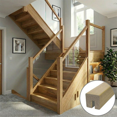 B&Q - Oak Handrail Square 3.6M8mm Groove For Glass Panels Uk Manufactured 