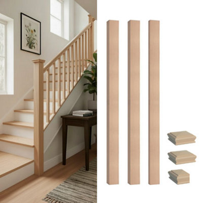 Solid Hemlock Complete 90mm Square Newel Post Kit Inc Cap's Uk Manufactured Traditional Products Ltd from B&Q