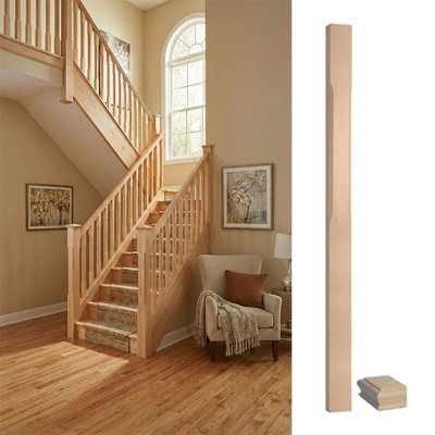 Solid Hemlock Complete Half Stop Chamfer Newel Post 90mm X 44mm X 1500mm Inc Cap Uk Manufactured Traditional Products Ltd from B&Q