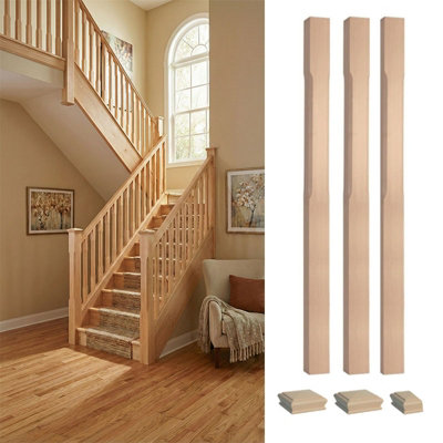 Solid Hemlock Complete 90mm Stop Chamfer Newel Post Kit Inc Cap's Uk Manufactured Traditional Products Ltd from B&Q