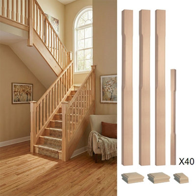 Solid Hemlock Complete 90mm Stop Chamfer Newel Post And 41mm Spindle Kit Uk Manufactured Traditional Products Ltd from B&Q