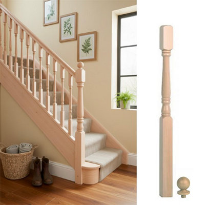 Solid Hemlock Complete Georgian Newel Post 90mm X 90mm X 1500mm Inc Cap Uk Manufactured Traditional Products Ltd from B&Q