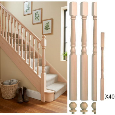 Solid Hemlock Complete 90mm Georgian Newel Post And 41mm Spindle Kit Uk Manufactured Traditional Products Ltd from B&Q