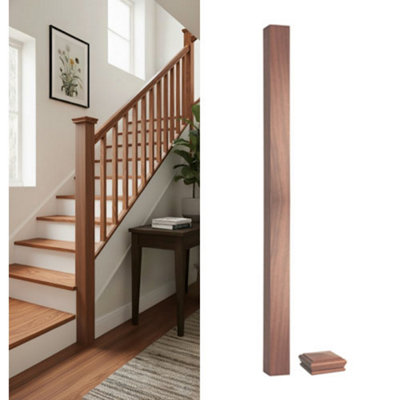 Solid Sapele Dark Hardwood Complete Square Newel Post 90mm X 90mm X 1500mm Inc Cap Uk Manufactured Traditional Products Ltd from B&Q