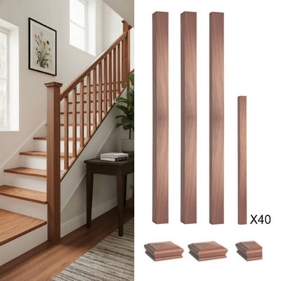 Solid Sapele Dark Hardwood Complete 90mm Square Newel Post And 41mm Spindle Kit Uk Manufactured Traditional Products Ltd from B&Q