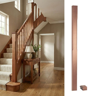 Solid Sapele Dark Hardwood Half Stop Chamfer Newel Post 90mm X 44mm X 1500mm Inc Cap Uk Manufactured Traditional Products Ltd from B&Q