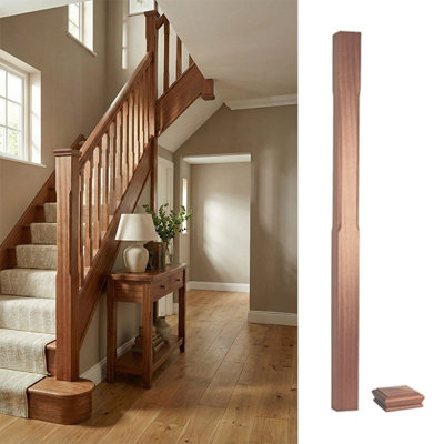Solid Sapele Dark Hardwood Stop Chamfer Newel Post 90mm X 90mm X 1500mm Inc Cap Uk Manufactured Traditional Products Ltd from B&Q