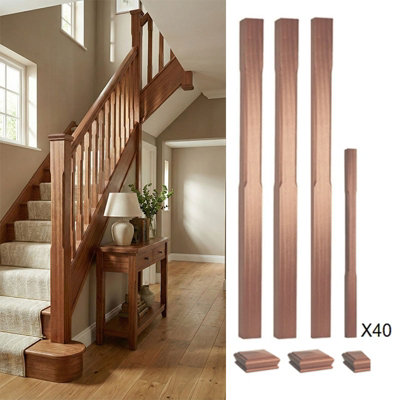 Solid Sapele Dark Hardwood 90mm Stop Chamfer Newel Post And 41mm Spindle Kit Uk Manufactured Traditional Products Ltd from B&Q