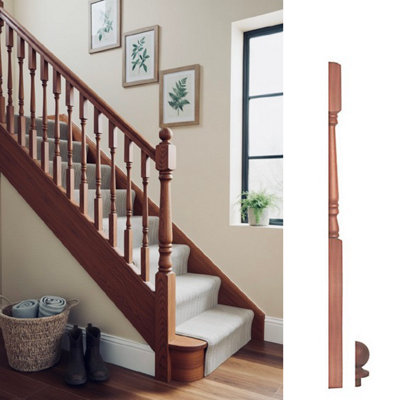 Solid Sapele Dark Hardwood Georgian Half Newel Post 90mm X 44mm X 1500mm Inc Cap Uk Manufactured Traditional Products Ltd from B&Q