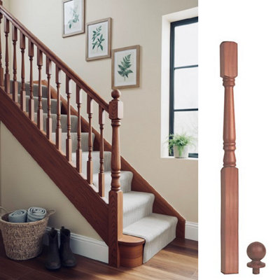 Solid Sapele Dark Hardwood Georgian Newel Post 90mm X 90mm X 1500mm Inc Cap Uk Manufactured Traditional Products Ltd from B&Q