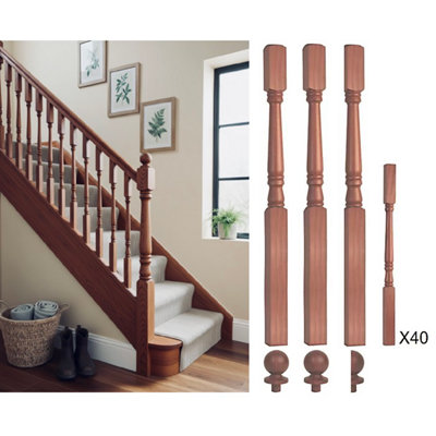 Solid Sapele Dark Hardwood 90mm Georgian Newel Post And 41mm Spindle Kit Uk Manufactured Traditional Products Ltd from B&Q