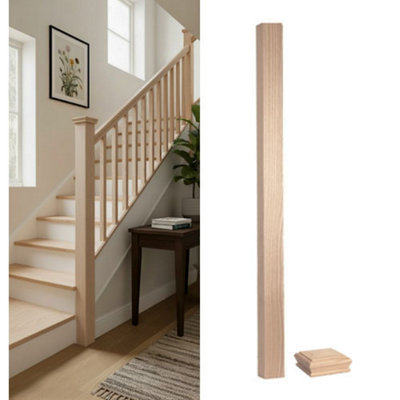 Ash Complete Square Newel Post 90mm X 90mm X 1500mm Inc Cap Uk Manufactured Traditional Products Ltd from B&Q