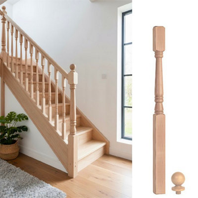 Ash Georgian Newel Post 90mm X 90mm X 1500mm Inc Cap Uk Manufactured Traditional Products Ltd from B&Q