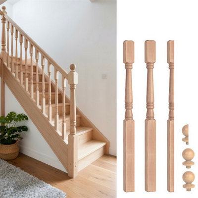 Ash 90mm Georgian Newel Post Kit Inc Cap's Uk Manufactured Traditional Products Ltd from B&Q