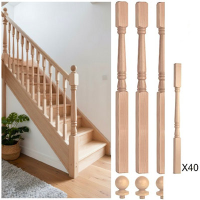Ash 90mm Georgian Newel Post And 41mm Spindle Kit Uk Manufactured Traditional Products Ltd from B&Q