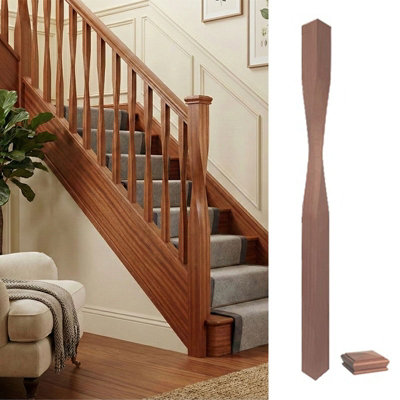 Solid Sapele Dark Hardwood Newel Post Contemporary 90mm Inc Cap Uk Manufactured Traditional Products Ltd from B&Q