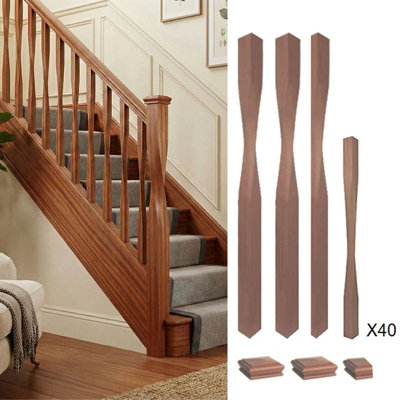 Solid Sapele Dark Hardwood Newel Post Contemporary 90mm And 41mm Spindle Kit Uk Manufactured Traditional Products Ltd from B&Q