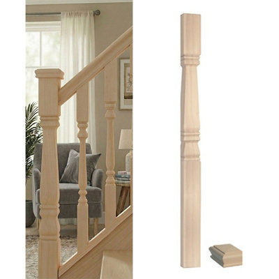 Solid Hemlock Half Newel Post Provincial 90mm Inc Cap Uk Manufactured Traditional Products Ltd from B&Q