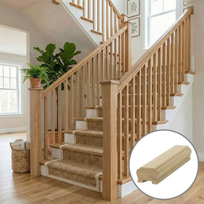 B&Q - Oak Handrail Newark 3.6M32mm Groove For Spindles Uk Manufactured 