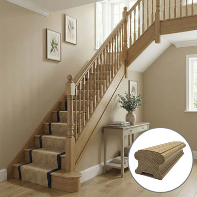 B&Q - Oak Handrail Duchess 3.0M32mm Groove For Spindles Uk Manufactured 