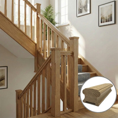 B&Q - Oak Handrail Duchess 3.0M41mm Groove For Spindles Uk Manufactured 