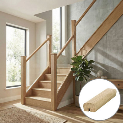 B&Q - Oak Handrail Modern 2.4M8mm Groove For Glass Panels Uk Manufactured 