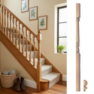 Solid Oak Complete Half Georgian Newel Post 90mm X 44mm X 1500mm Inc Cap Uk Manufactured Traditional Products Ltd from B&Q