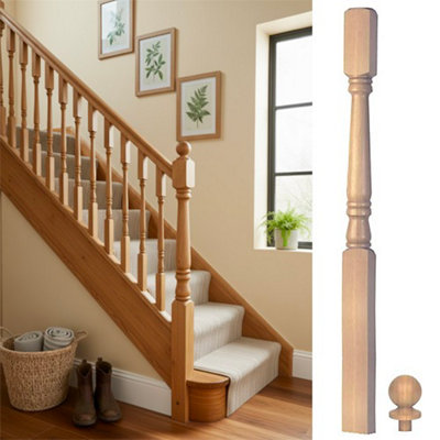 Solid Oak Complete Georgian Newel Post 90mm X 90mm X 1500mm Inc Cap Uk Manufactured Traditional Products Ltd from B&Q