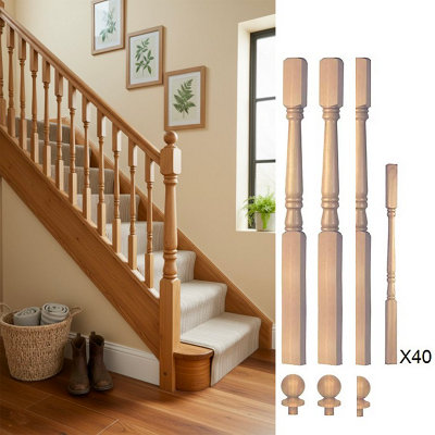 Solid Oak Complete 90mm Georgian Newel Post And 41mm Spindle Kit Uk Manufactured Traditional Products Ltd from B&Q