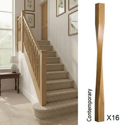 Oak Spindle Contemporary 55mm X 55mm X 900mm16 Pack Uk Manufactured Traditional Products Ltd from B&Q