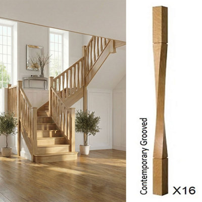 Oak Spindle Contemporary Grooved 55mm X 55mm X 900mm16 Pack Uk Manufactured Traditional Products Ltd from B&Q