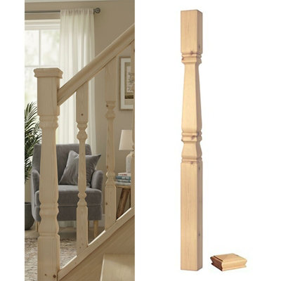 Solid Pine Newel Post Provincial 90mm X 90mm X 1500mm Inc Cap Uk Manufactured Traditional Products Ltd from B&Q