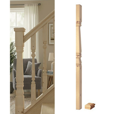 Solid Pine Half Newel Post Provincial 90mm X 43mm X 1500mm Inc Cap Uk Manufactured Traditional Products Ltd from B&Q