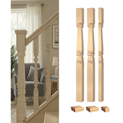 Solid Pine Newel Post Provincial 90mm Kit Uk Manufactured Traditional Products Ltd from B&Q